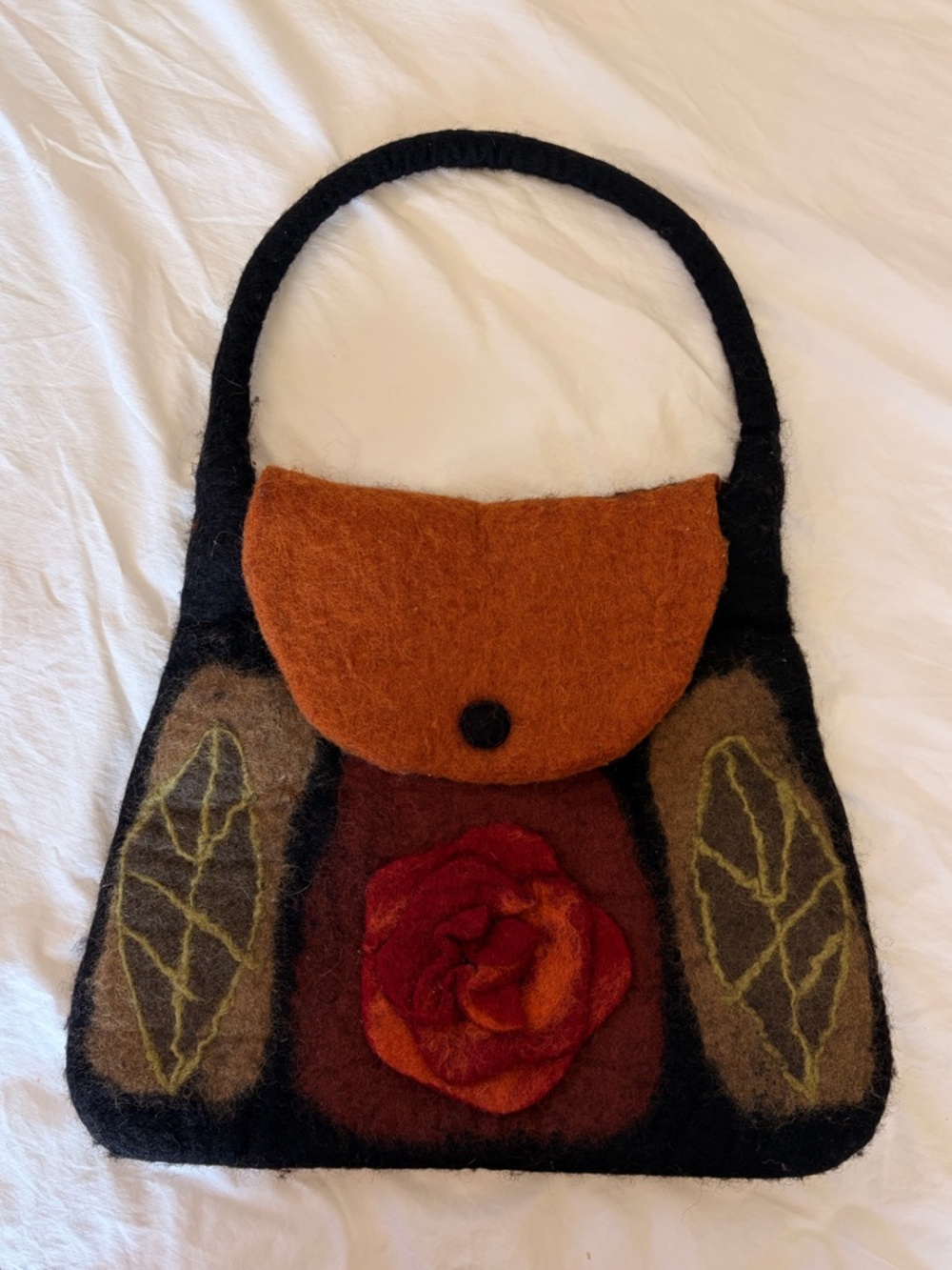 Handcrafted Felt Flower Accent Shoulder Bag